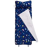 Delta Children Nap Mat with Included Pillow and Blanket for Toddlers and Kids; Features Carry Handle with Strap Closure and Name Tag; Rollup Design is Ideal for Preschool and Daycare, Space