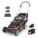 Worx Nitro 40V 21' Push Lawn Mower w/Aerodeck & IntelliCut, Brushless Battery Lawn Mower Up to 1/2 Acre, Cordless Lawn Mower w/ 7-Position Height Adjustment WG752 – Batteries & Charger Included