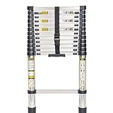 Telescoping Ladder, 12.5FT SPIEEK Stainless Steel Telescopic Ladder, Portable Extension Ladder for Home and Outdoor Working, Collapsible Ladders with Non-Slip Feet, 330lb Capacity