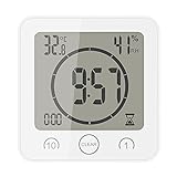 AOZBZ Shower Wall Clock, Digital Kitchen Timer with Alarm, Waterproof Touch Screen Timer, Temperature Humidity Display with Suction Cup Hanging Hole (White)