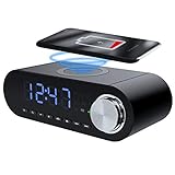 Rosewill Digital Alarm Clock with Wireless Smartphone Charging Dock, Compatible with Apple & Android, Bluetooth Speaker, Qi-Certified, FM Radio, Portable Rechargeable, RBWS-20015 , Black