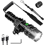 NPKRRSK Tactical Flashlight 3000 Lumens with Picatinny Rails Mount and Pressure Switch, 5 Modes Super Bright USB Rechargeable Flashlight Waterproof Scout Light Torch for Outdoor Hiking