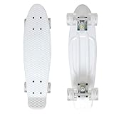 ANNEE 22 Inch Skateboard Complete Mini Cruiser Retro Skateboard with Colorful Light up Wheels for Kids Boys Youths Teens Adults (White, 22 Inch)