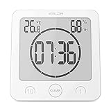 BALDR Digital Shower Clock with Timer - Waterproof Shower Timer for Kids and Adults - Bathroom Clock That Displays Time and Temperature - Battery Operated Digital Clock and Waterproof Timer - White