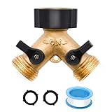 1/2/4 Pack Hose Splitter, 2 Way Heavy Duty Brass Garden Hose Splitter, for 3/4' Hose Connector, Brass Garden Hose Manifold with Rubber Washers & Tapes(1 pack 2 way)