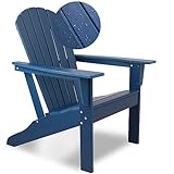 PIZATO 2.0 Composite Adirondack Chair Wood Texture, HDPE Modern Adirondack Outdoor Chairs Weather Resistant Not Fade Fire Pit Chairs for Deck Backyard Balcony, Navy Blue Imitation Wood Grain