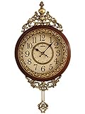 SHISEDECO Elegant, Traditional, Decorative, Hand Painted Modern Grandfather Wall Clock Fancy Ethnic Luxury Handmade Decoration, Swinging Pendulum for New Room or Office. Large. 29.5 Inch. Brown