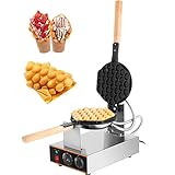 VEVOR Commercial Bubble Waffle Maker, 1400W Egg Bubble Puff Iron w/ 180° Rotatable 2 Pans & Wooden Handles, Stainless Steel Baker w/Non-Stick Teflon Coating, 50-250℃/122-482℉ Adjustable