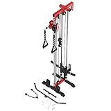 ER KANG Cable Station Wall Mount, 18 Height Pulley Tower, Dual Pulley System, High and Low Cable Machine, LAT Pull-Down & LAT Row LAT Tower with Flip-Up Footplate, Home Gym Cable Crossover(Red)