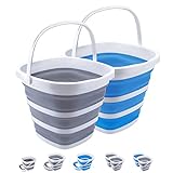 2 Pack Collapsible Buckets 10L 2.6 Gallon Cleaning Bucket Mop Bucket Folding Foldable Portable Small Plastic Water Supplies for Outdoor Garden Camping Fishing Car Wash Space Saving Square Grey Blue