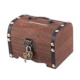 IMIKEYA Piggy Bank: Vintage Wood Treasure Chest Rustic Small Wooden Box Decorative Coin Bank Money Bank Money Saver Storage Box for Wedding Gift Home Decor