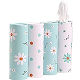 Car Tissue Holder with Facial Tissues Bulk - 4 PK Car Tissues Cylinder, Tissue Holder for Car, Travel Tissues Perfect Fit for Car Cup Holder, Refill Car Tissue Box Round Container