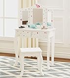 UTEX Pretend Play Kids Vanity Table and Chair Vanity Set with Mirror Makeup Dressing Table with Drawer，Play Vanity Set,White