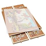 Gamenote Wooden Jigsaw Puzzle Table with Drawers & Cover Mat, 23' X 31' Portable Puzzle Board for 1000 Pieces Puzzle for Adults and Kids