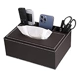 Sumnacon PU Leather Rectangular Tissue Box Cover - Multifunctional Tissue Box Holder with Stationery Remote Control Box, Decorative Tissue Pen Remote Organizer for Home/Office/Car/Restaurant, Brown