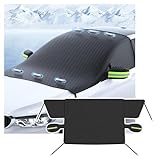 OFBAND Car Magnetic Windshield Snow Cover,Oxford Cloth Windshield Cover for Ice and Snow with Green Reflective Strip,Must-Have Winter Car Accessories Protect Front Windshield & Rear View Mirror