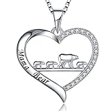 MUATOGIML Mothers Day Gifts 925 Sterling Silver Engraved Mama Bear Mother Daughter Love Heart Pendant Necklace, Jewelry Gifts for Mom Women Wife