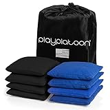 Play Platoon Weather Resistant Cornhole Bags - Set of 8 Regulation Corn Hole Bean Bags - Blue & Black - Durable Duck Cloth Corn Hole Bags for Tossing Game, Includes Tote Bag