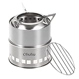 Camp Stove, Ohuhu Camping Stove Wood Burning Stove Stainless Steel Mini Portable Backpacking Survival Stoves for Picnic BBQ Camping Hiking Cooking Emergency with Grill Grid Carry Bag