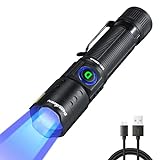 DARKDAWN UV Flashlight 365nm Light USB Rechargeable Ultraviolet LED Blacklight Powerful Fluorescent Mini Woods Lamp Portable Detector for Pet Dog Urine Stains, Resin Curing, Uranium Glass, Ore