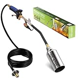 Propane Torch Burner Weed High Output 800,000 BTU with 9.8FT Hose,Heavy Duty Blow Flame Control and Turbo Trigger Push Button Igniter,Flamethrower for Garden Wood Ice Snow Road (Blue)