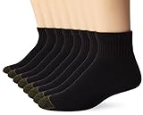 Gold Toe Men's Cotton Quarter Socks, 6+2 Bonus Pack, Black (8 Pairs), Shoe Size: 6-12.5