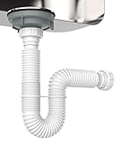 EasyDrain Expandable Flexible P-Trap Pipe 1-1/2' (White) | Kitchen Sink, Garbage Disposal & Shampoo Bowls