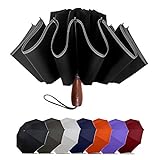 Lejorain Large Reversible Umbrella -50 Inch Windproof Folding Inverted Umbrella - Auto Open/Close with Safety Reflective Strip(Black)