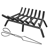 MESTYL Fireplace Grate 24 Inch Heavy Duty Wrought Iron Fireplace Log Grate, 3/4' Bar Fire Grates with Fire Log Tongs, Firewood Log Burning Rack for Outdoor Wood Stove Pit & Fireplace Log Holder Indoor