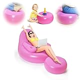 Nevife Inflatable Lounge Chair with Ottoman & Cup Holder, Portable Blow Up Sofa, Air Chaise Lounge,Lazy Couch for Camping,Gaming,Lunch Break,Garden,Party,Enjoy Sunbathing (Pump Not Incl.)-Pink
