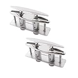SHENGHUISS Boat Pull Up Deck Cleat 316 Stainless Steel Retractable Heavy Duty Flush Mount Dock Cleat with Backing Plate and Lock Nuts 5 inch 2 Pack