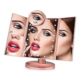 STUDIO LIMITED White Tri Folded Vanity Mirror Lighted Makeup Mirror 10X 3X 2X 1X Magnifying Mirror with LED Lights, Usb Connection, Touch Sensor (White)