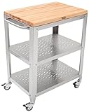 John Boos Block Culinarte Stainless Steel Kitchen Cart with 30 by 20 Inch Removable Maple Cutting Board Top, Stainless Steel Shelves and Casters