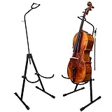 PAITITI Adjustable Foldable Stand for Cello with Hook for Bow - Black