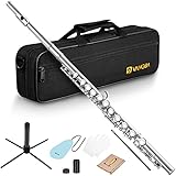 Vangoa C Flutes Closed Hole 16 Keys Nickel Plated Flute Instrument for Beginners Students Kids School Band Orchestra with Carrying Case, Cleaning Kit, Stand, Tuning Rod, Gloves