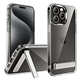 CEDO Kickstand Case for iPhone 15 Pro Max, 3-Way Mode Built-in Metal Stand Phone Case, Mil-Grade Shockproof Bumper, Transparent Acrylic & Slim Fit, Designed for iPhone 15 Pro Max, Crystal Clear