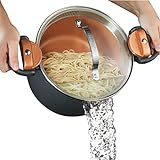 Gotham Steel 5 Quart Stock Multipurpose Pasta Pot with Strainer Lid & Twist and Lock Handles, Nonstick Ceramic Surface Makes for Effortless Cleanup with Tempered Glass Lid, Dishwasher Safe, Graphite