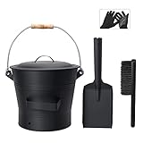 BRIAN & DANY Ash Bucket with Lid, 2.6 Gallon Pail with Shovel and Hand Broom, Tool Set Accessories for Fireplace, Fire Pit, Wood Burning Stove