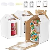 Pumtus 4 Pack Tall Cake Boxes in 2 Sizes, 10x10x12 & 12x12x14 Inch Tiered Cake Carrier, Large Layer Cake Box with Window, Disposable Cake Container with Cake Board, Bakery Box for Birthday Wedding