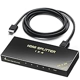 4 Way HDMI Splitter 1 in 4 Out 4K@60Hz/1080P@120Hz, HBAVLINK 4K HDMI Splitter 1x4 3D w/Cable+AC Adapter, HDMI to Multi TV + Audio Extractor to HDMI Soundbar for PS5/PS4/Fire Stick/Roku/Apple TV/NVR