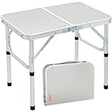 VEVOR Small Folding Camping Table, Adjustable Height Aluminum MDF Outdoor Portable Lightweight for Cooking, Beach, Picnic, Travel, 24 x16 inch, Silver