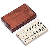 Yellow Mountain Imports 28 Tiles Double 6 Dominoes (Pips/Dots) Game Set - Jumbo Tournament Size Dominos with Dark Oak Wood Case