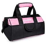FASTORS Pink Tool Bag for Women With 13-Inch Wide Mouth Double Zippers,Tool Bag With 8 Pockets Outside and 2 Pockets Inside(PINK)