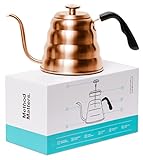 Barista Warrior Stainless Steel Pour Over Coffee & Tea Kettle with Thermometer for Exact Temperature - Gooseneck Spout Pots - Kitchen Appliances & Dorm Essentials (Copper Coated, 1.2 Liter, 40 fl oz)