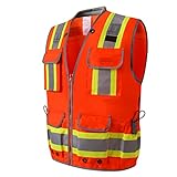 Surveyor Safety Vest Reflective for Men,UNINOVA Class 2 Heavy Duty Safety Vests Reflective with Pockets and Zipper,High Visibility Construction Work Vest(Orange,XL)