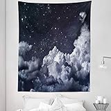 Lunarable Night Sky Tapestry Twin Size, Nocturnal Cloudy Astronomical Sky Space Telescope View of Stars Image, Wall Hanging Bedspread Bed Cover Wall Decor, 68' X 88', Blue Grey and White