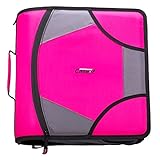 Case-it The King Sized Zip Tab Zipper Binder - 4 Inch D-Rings - 5 Subject File Folder - Multiple Pockets - 800 Sheet Capacity - Comes with Shoulder Strap - Magenta D-186