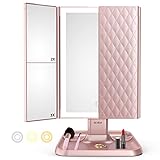 Makeup Mirror Trifold Mirror with Lights - 3 Color Lighting Modes 72 LED Vanity Mirror, 1x/2x/3x Magnification, Touch Control Design, Portable High Definition Cosmetic Lighted Up Mirror