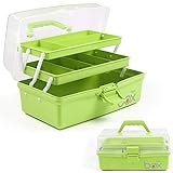TERGOO 12in Three-Layer Multipurpose Storage Box Folding Tool Box/Art & Crafts Case/Sewing Supplies Organizer/Medicine Box/Family First Aid Box with 2 Trays (Green)