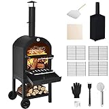 Giantex Pizza Oven Outdoor, Wood Fired Pizza Oven with Pizza Stone, Pizza Peel, Waterproof Cover, Cooking Grids, Pizza Maker with Wheels for Outside Camping Backyard Party (64 Inch)